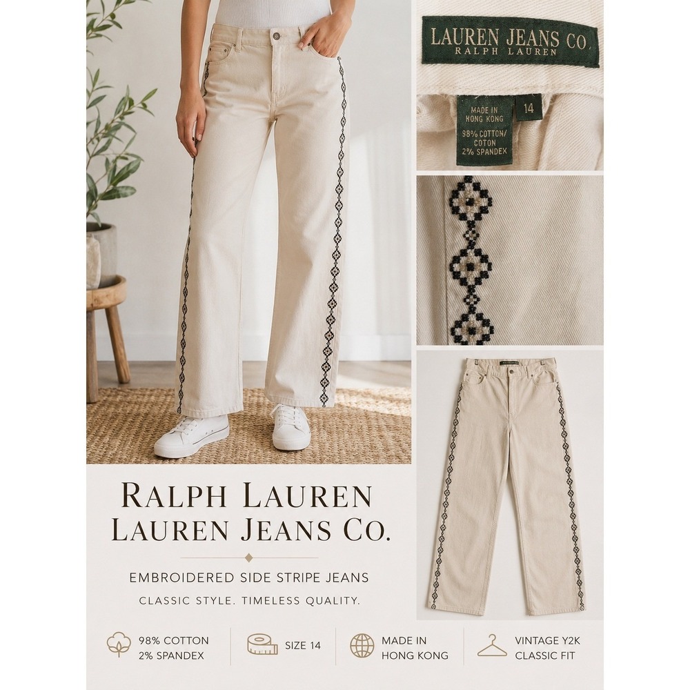 auren Jeans Co Ralph Lauren Embroidered Jeans Womens 14 Boho Western Y2K